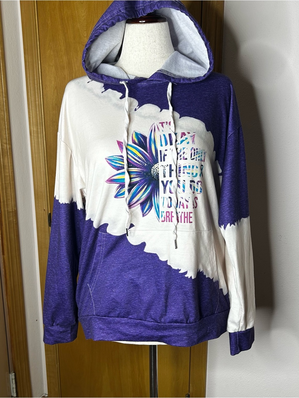 Purple and White Floral Graphic Hooded Sweatshirt